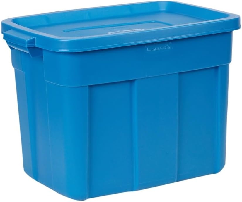 image:imageRubbermaid Roughneck Tote 10 Gal 6 Pack Made in USA Heritage Blue Rugged Plastic Stackable Storage Bins with Lids and Handles3 Gal 6 Pack