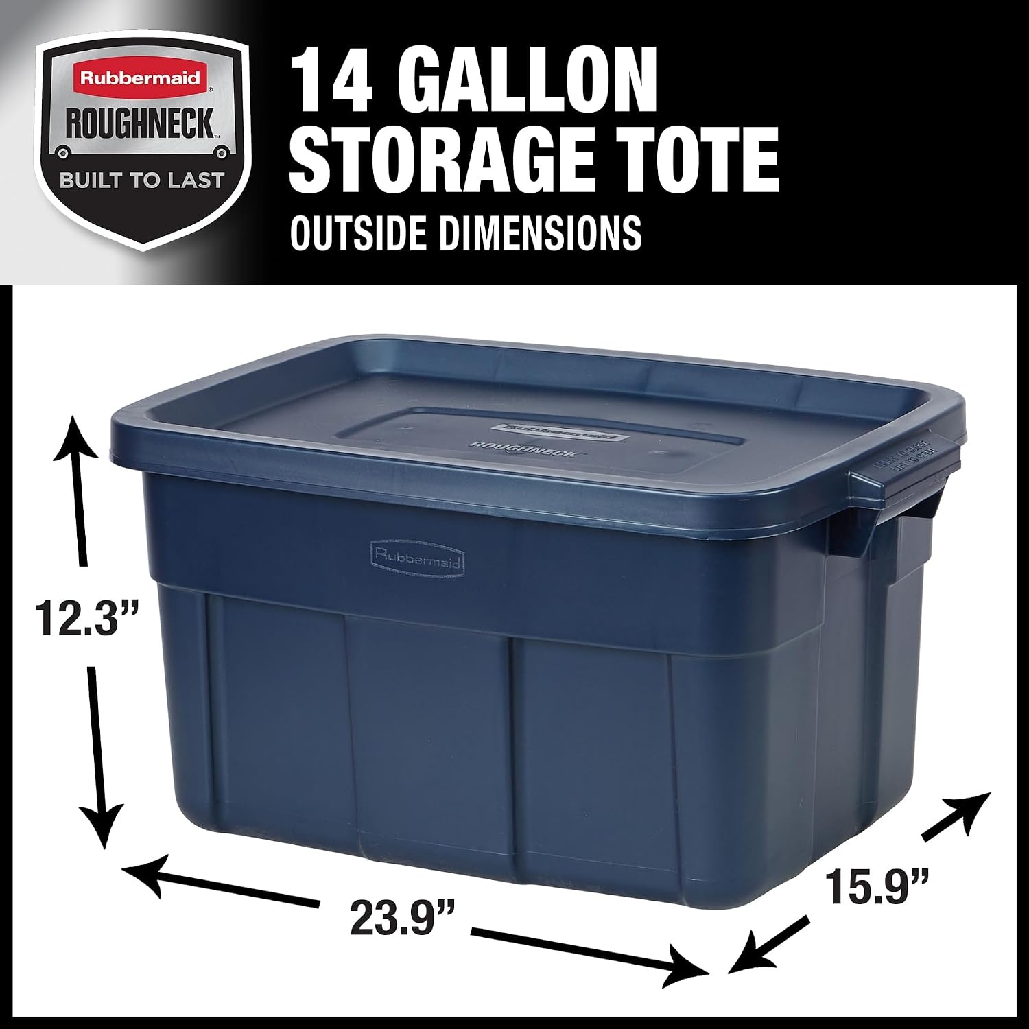 image:imageRubbermaid Roughneck Tote 50 Gal 2 Pack Made in USA Dark Indigo Metallic Rugged Plastic Stackable Storage Bins with Lids and Handles14 Gal 6 Pack