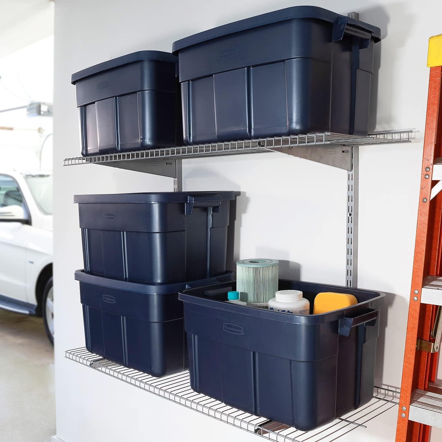 image:imageRubbermaid Roughneck Tote 50 Gal 2 Pack Made in USA Dark Indigo Metallic Rugged Plastic Stackable Storage Bins with Lids and Handles14 Gal 6 Pack