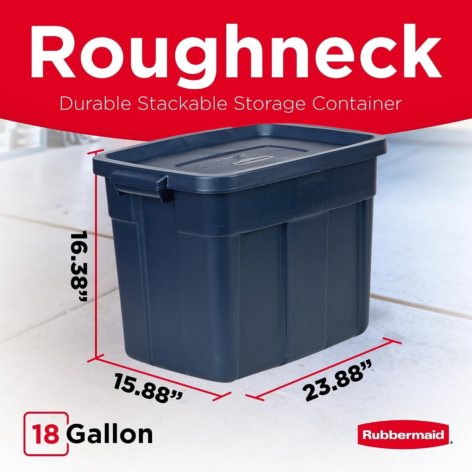 image:imageRubbermaid Roughneck Tote 50 Gal 2 Pack Made in USA Dark Indigo Metallic Rugged Plastic Stackable Storage Bins with Lids and Handles18 Gal 6 Pack