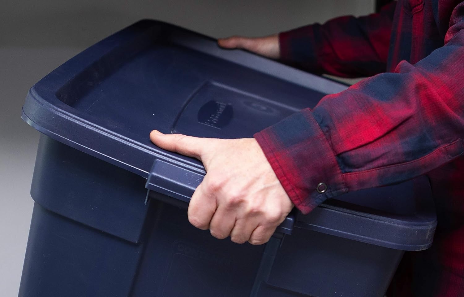 image:imageRubbermaid Roughneck Tote 50 Gal 2 Pack Made in USA Dark Indigo Metallic Rugged Plastic Stackable Storage Bins with Lids and Handles25 Gal 4 Pack