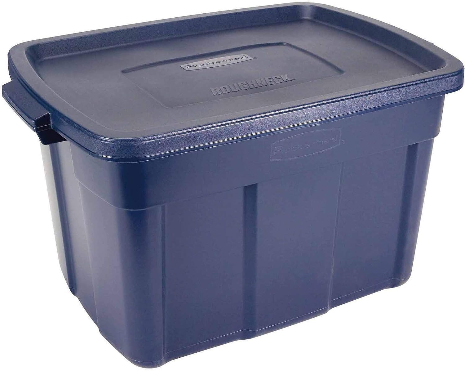 image:imageRubbermaid Roughneck Tote 50 Gal 2 Pack Made in USA Dark Indigo Metallic Rugged Plastic Stackable Storage Bins with Lids and Handles25 Gal 4 Pack