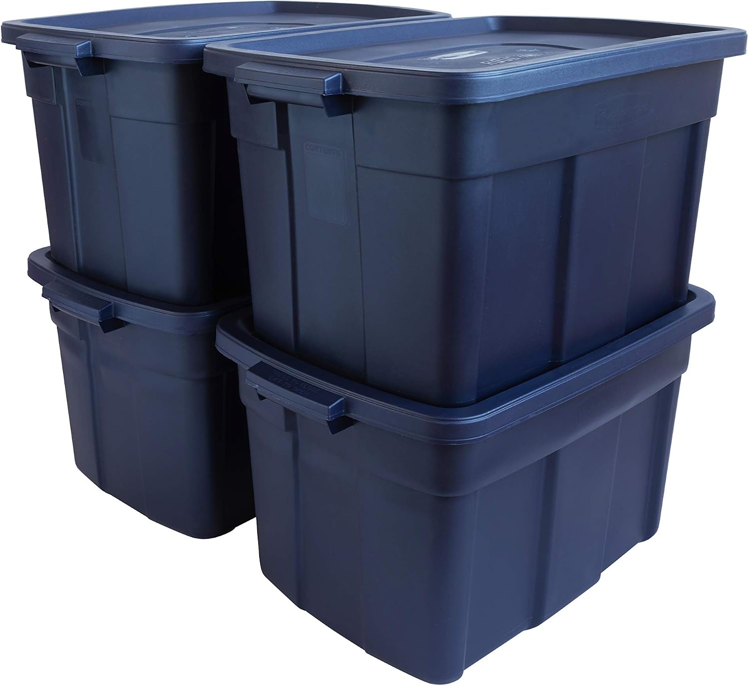 image:imageRubbermaid Roughneck Tote 50 Gal 2 Pack Made in USA Dark Indigo Metallic Rugged Plastic Stackable Storage Bins with Lids and Handles25 Gal 4 Pack