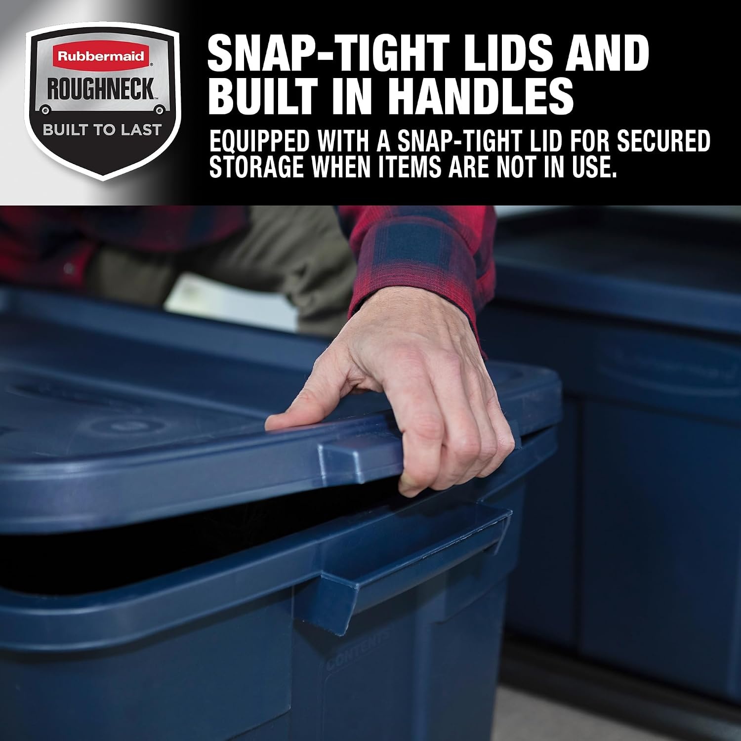 image:imageRubbermaid Roughneck Tote 50 Gal 2 Pack Made in USA Dark Indigo Metallic Rugged Plastic Stackable Storage Bins with Lids and Handles31 Gal 3 Pack