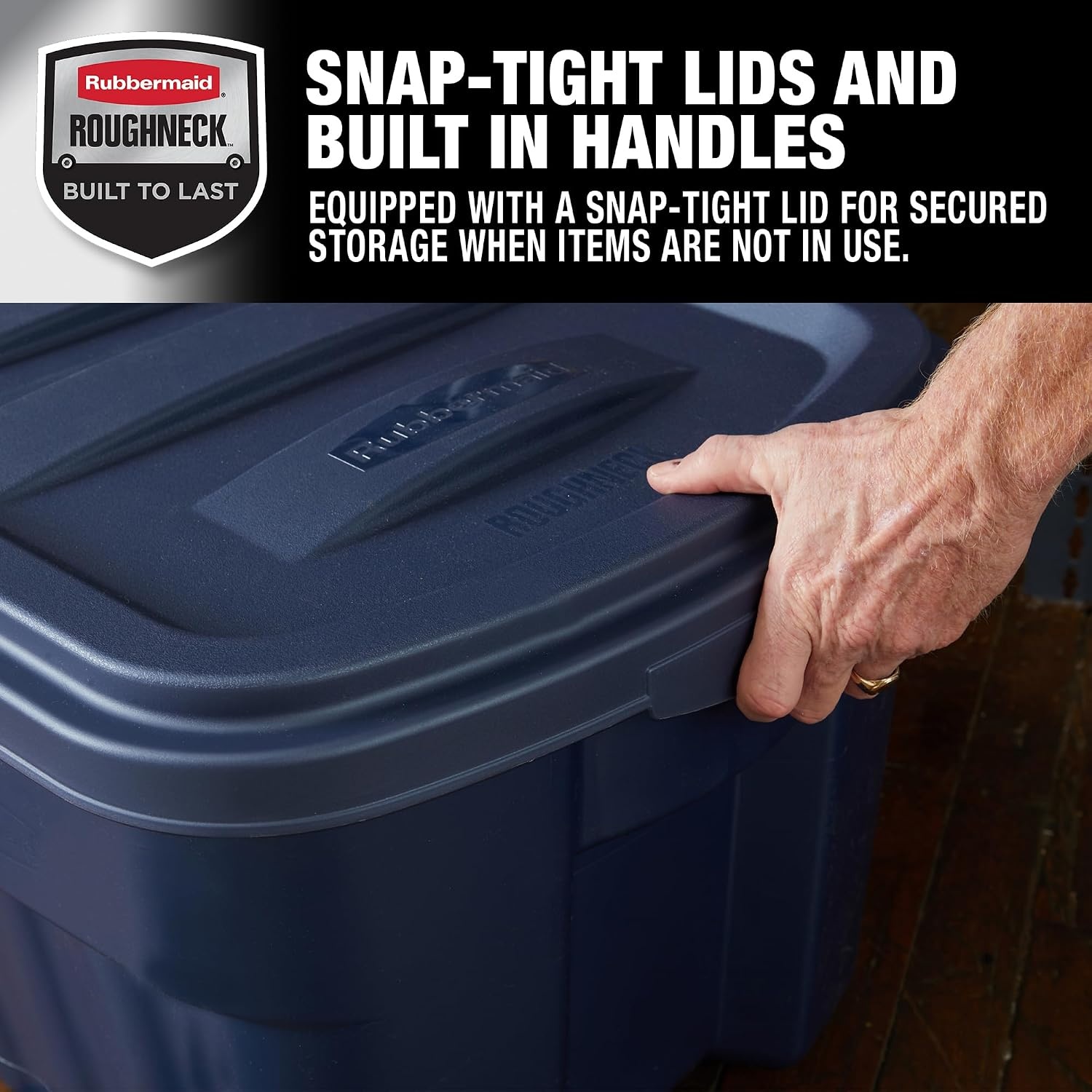 image:imageRubbermaid Roughneck Tote 50 Gal 2 Pack Made in USA Dark Indigo Metallic Rugged Plastic Stackable Storage Bins with Lids and Handles50 Gal 2 Pack