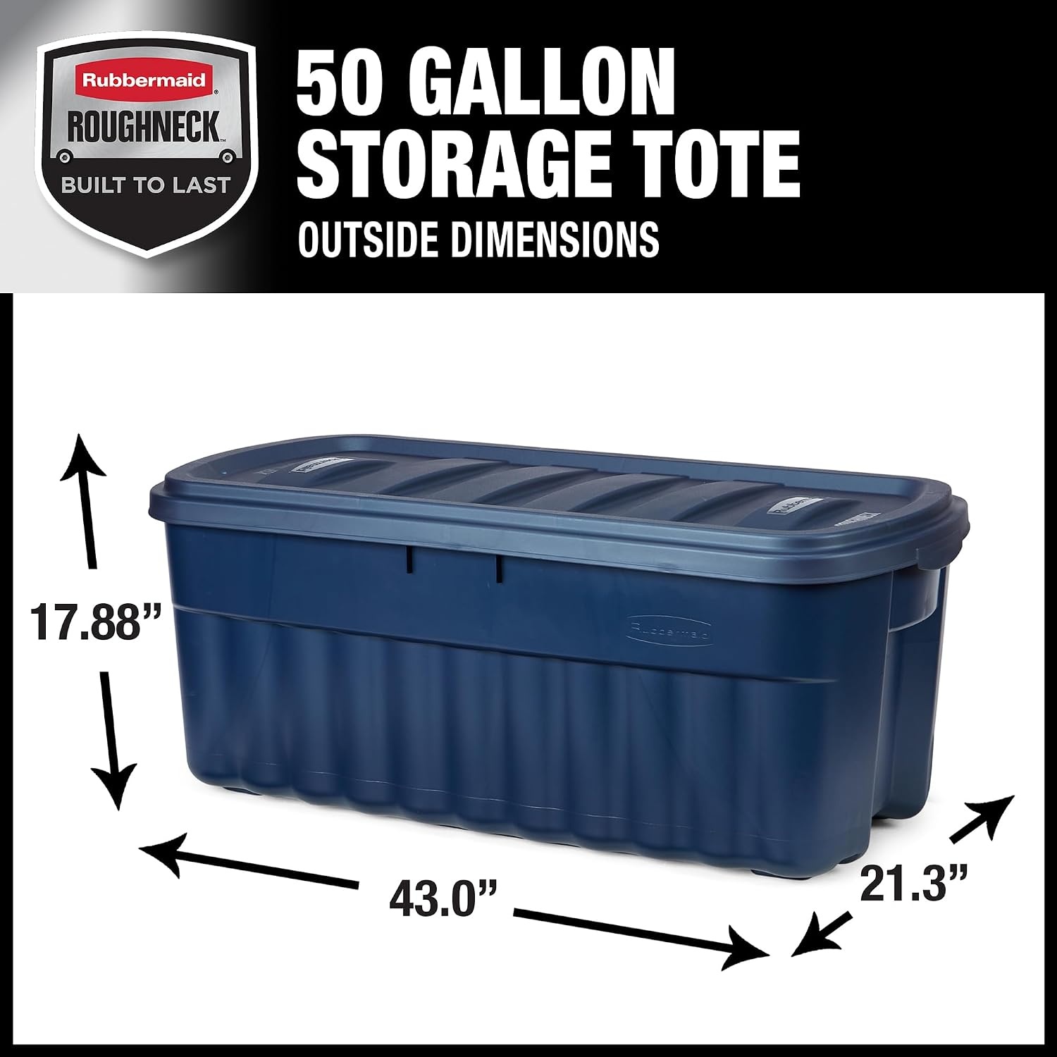 image:imageRubbermaid Roughneck Tote 50 Gal 2 Pack Made in USA Dark Indigo Metallic Rugged Plastic Stackable Storage Bins with Lids and Handles50 Gal 2 Pack