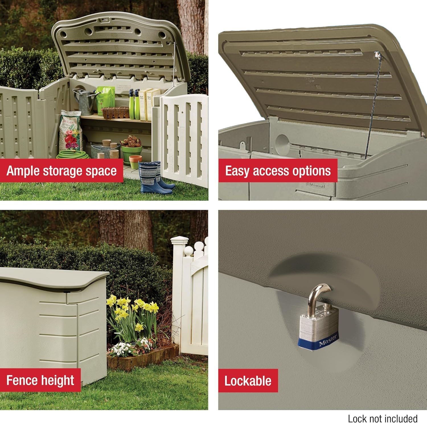 image:imageRubbermaid Small Horizontal Resin Outdoor Storage Shed With Floor 45 x 3 Ft Weather Resistant BeigeBrown Organization for HomeBackyardPool ChemicalsToysGarden ToolsPorchPatio CushionsSmall Horizontal Shed