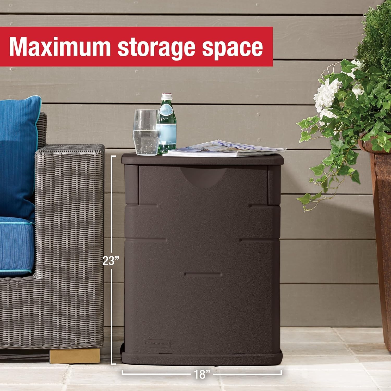 image:imageRubbermaid Small Resin Outdoor Storage Deck Box 19 Gal Weather Resistant Brown Deck Organization for HomeSmall Garden ToolsGrilling AccessoriesPool Supplies