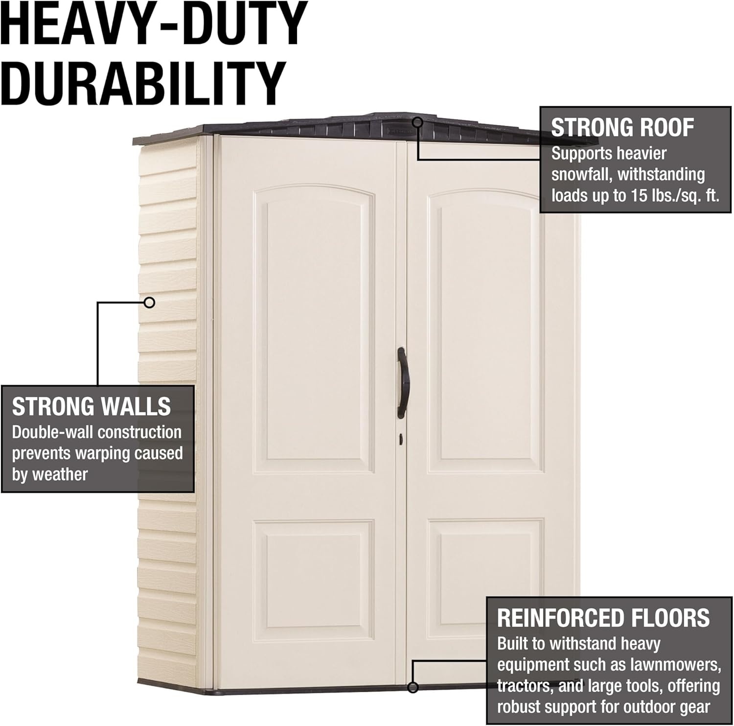 image:imageRubbermaid Small Vertical Resin Outdoor Storage Shed With Floor 23 x 46 Ft Weather Resistant BeigeBrown Organization for HomeBackyardPool ChemicalsToysGarden ToolsPorchPatio CushionsBiege