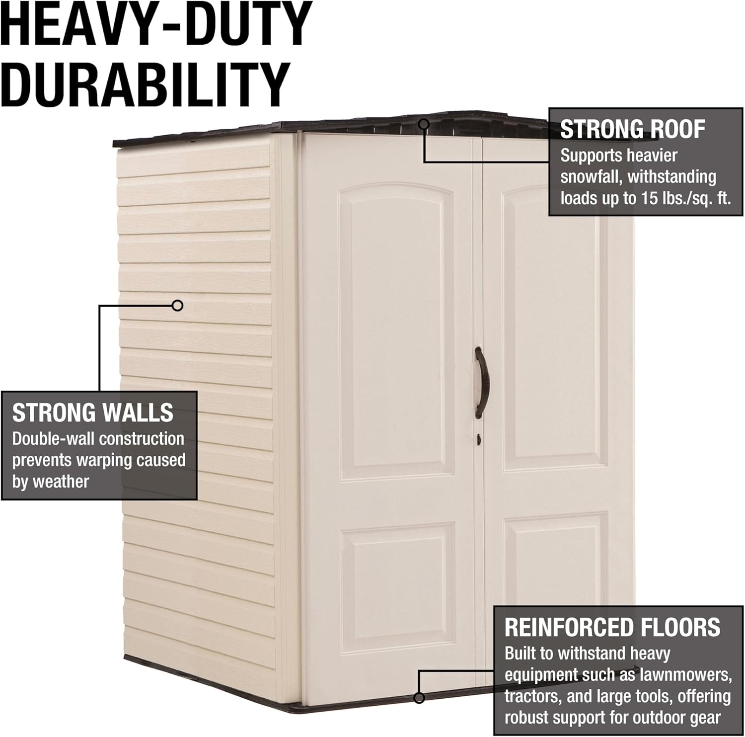 image:imageRubbermaid Small Vertical Resin Outdoor Storage Shed With Floor 23 x 46 Ft Weather Resistant BeigeBrown Organization for HomeBackyardPool ChemicalsToysGarden ToolsPorchPatio CushionsBiege