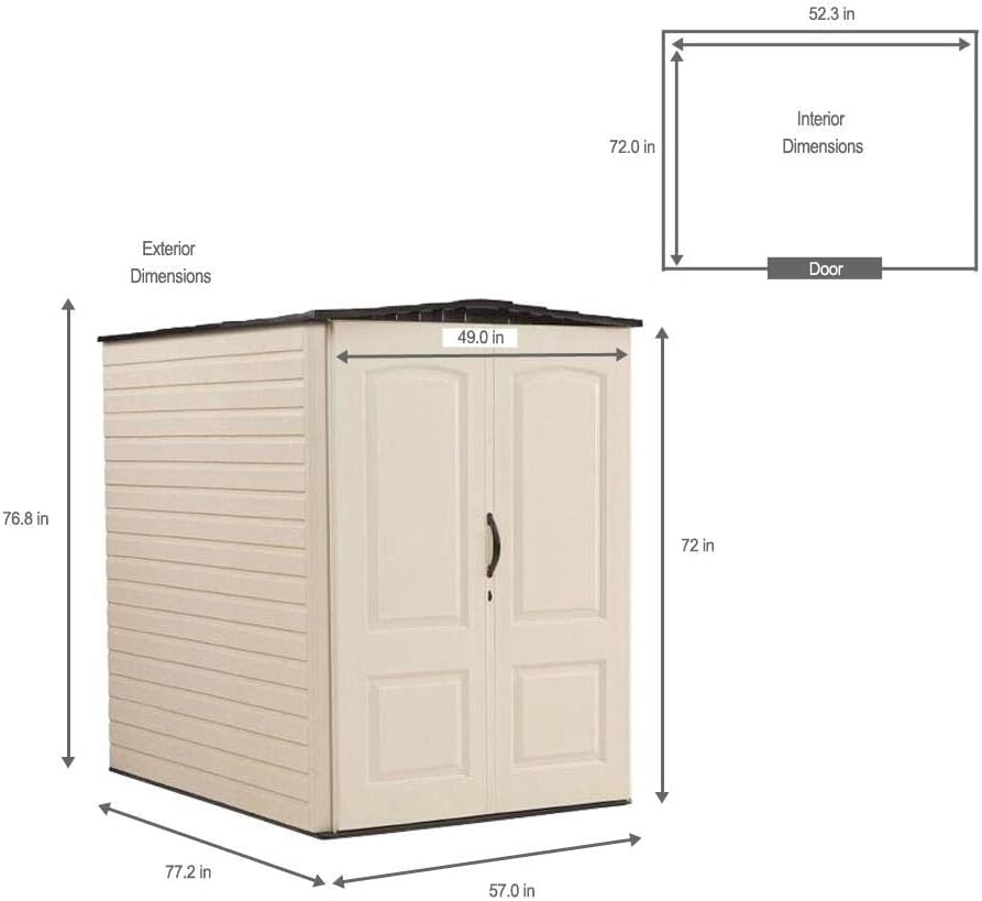 image:imageRubbermaid Small Vertical Resin Outdoor Storage Shed With Floor 23 x 46 Ft Weather Resistant BeigeBrown Organization for HomeBackyardPool ChemicalsToysGarden ToolsPorchPatio CushionsBiege