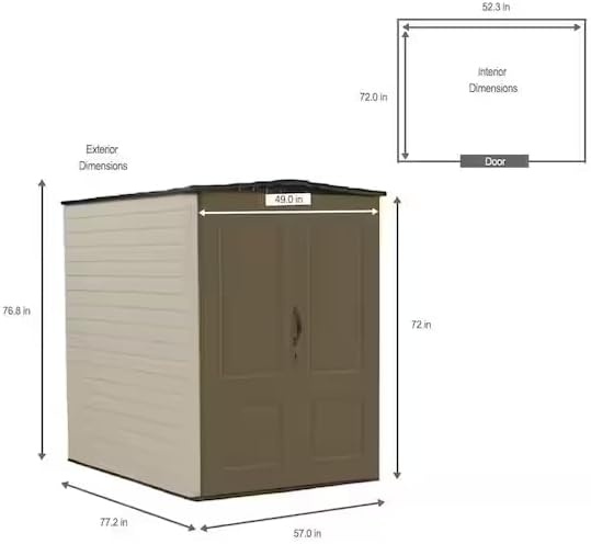image:imageRubbermaid Small Vertical Resin Outdoor Storage Shed With Floor 23 x 46 Ft Weather Resistant BeigeBrown Organization for HomeBackyardPool ChemicalsToysGarden ToolsPorchPatio CushionsBrown