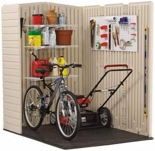 image:imageRubbermaid Small Vertical Resin Outdoor Storage Shed With Floor 23 x 46 Ft Weather Resistant BeigeBrown Organization for HomeBackyardPool ChemicalsToysGarden ToolsPorchPatio CushionsBrown