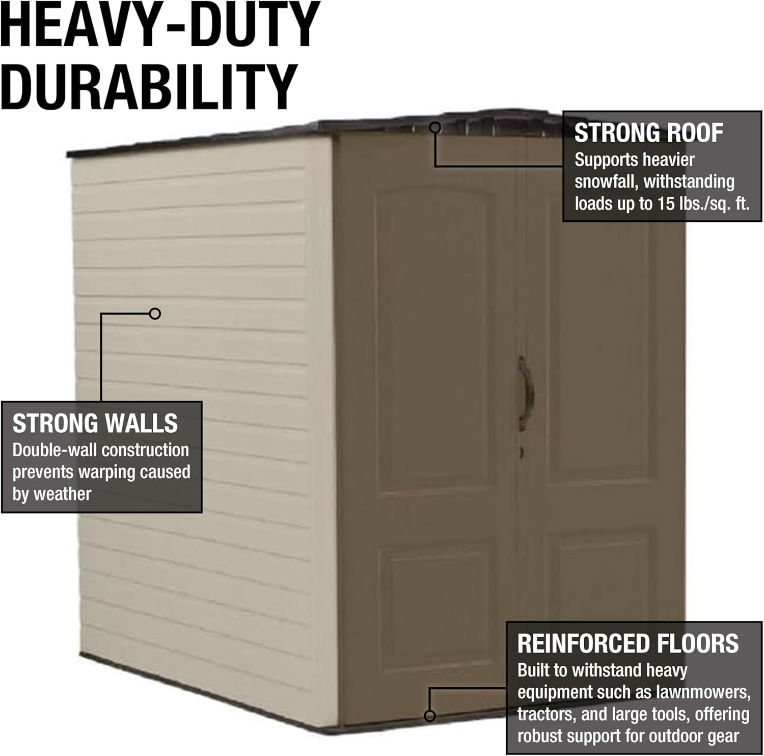 image:imageRubbermaid Small Vertical Resin Outdoor Storage Shed With Floor 23 x 46 Ft Weather Resistant BeigeBrown Organization for HomeBackyardPool ChemicalsToysGarden ToolsPorchPatio CushionsBrown