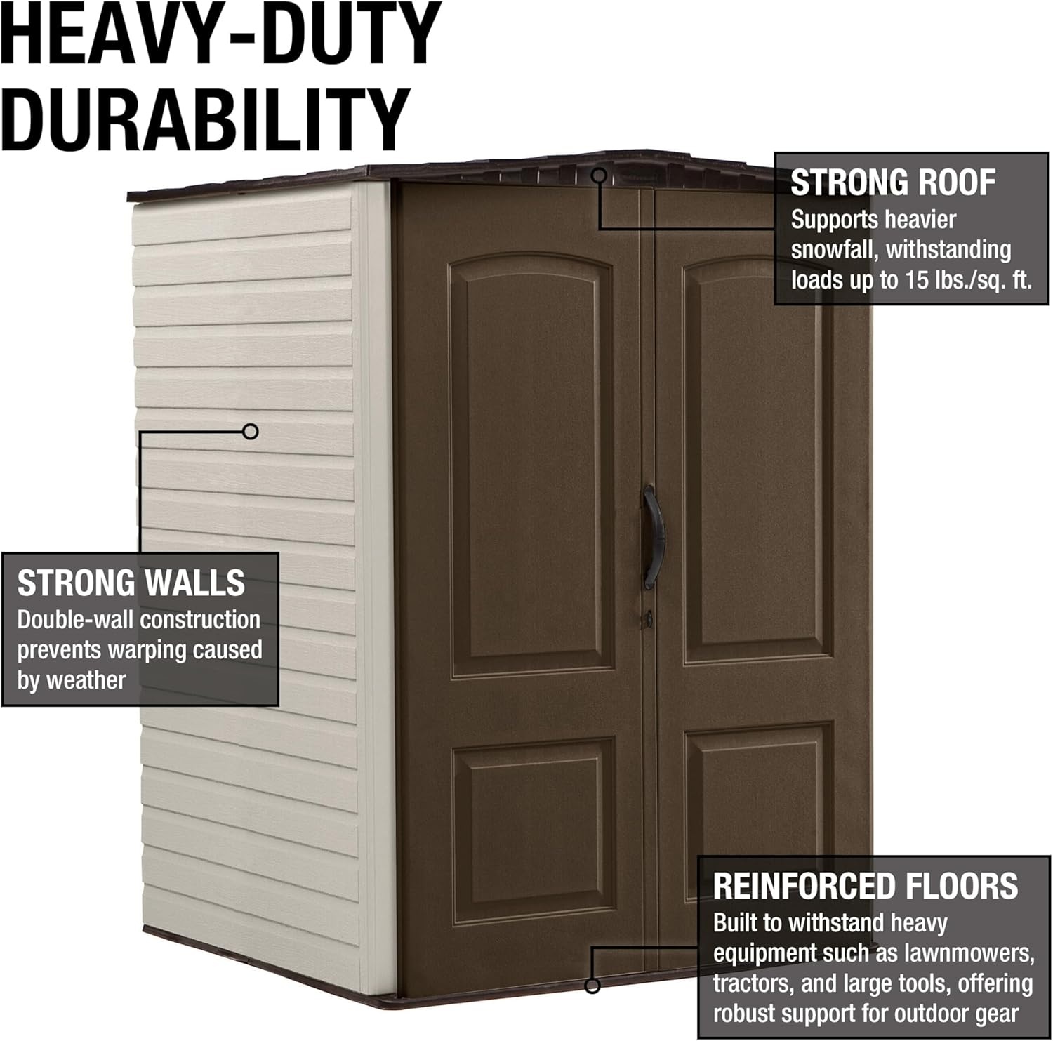 image:imageRubbermaid Small Vertical Resin Outdoor Storage Shed With Floor 23 x 46 Ft Weather Resistant BeigeBrown Organization for HomeBackyardPool ChemicalsToysGarden ToolsPorchPatio CushionsBrown
