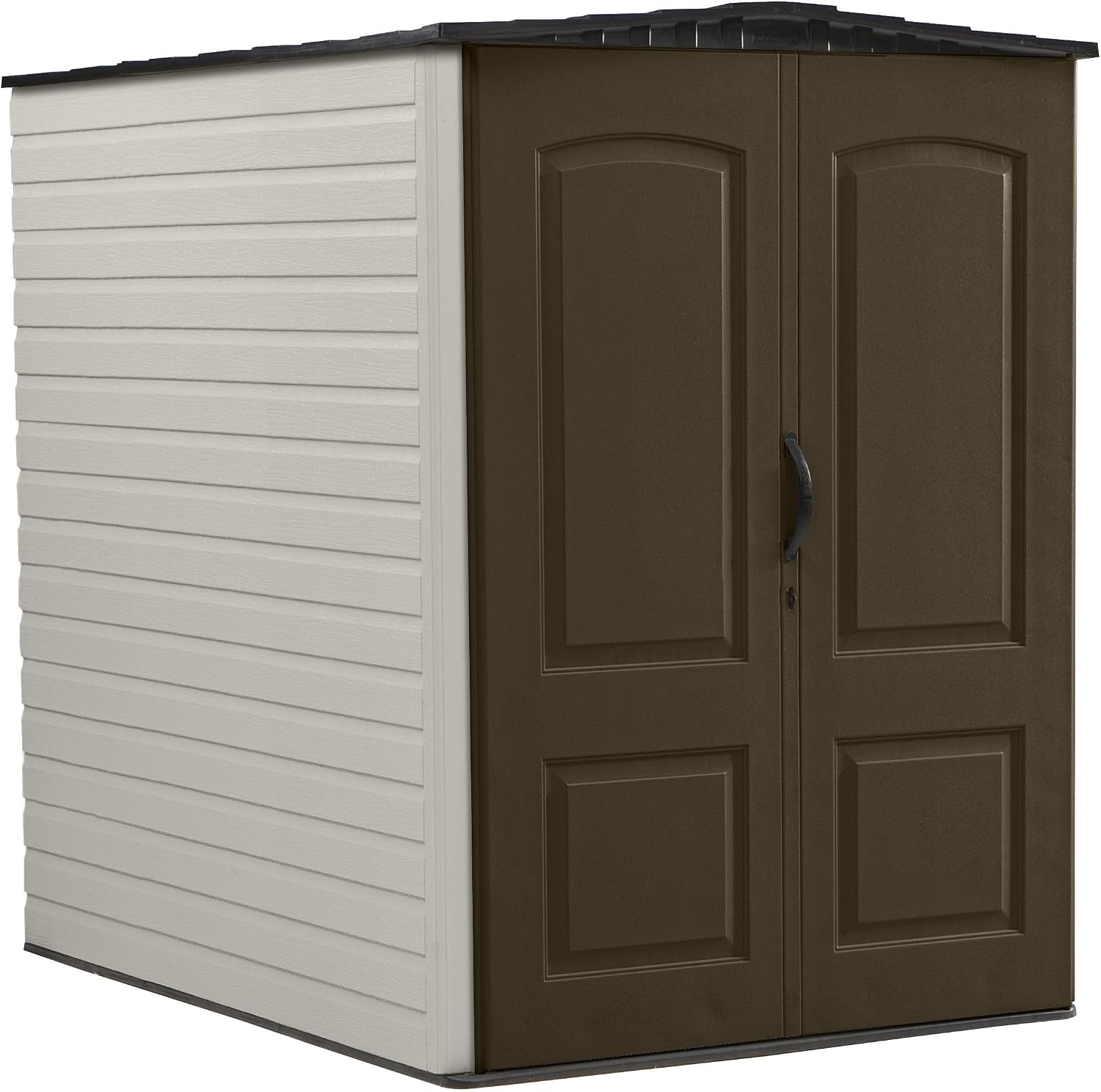 image:imageRubbermaid Small Vertical Resin Outdoor Storage Shed With Floor 23 x 46 Ft Weather Resistant BeigeBrown Organization for HomeBackyardPool ChemicalsToysGarden ToolsPorchPatio CushionsBrown