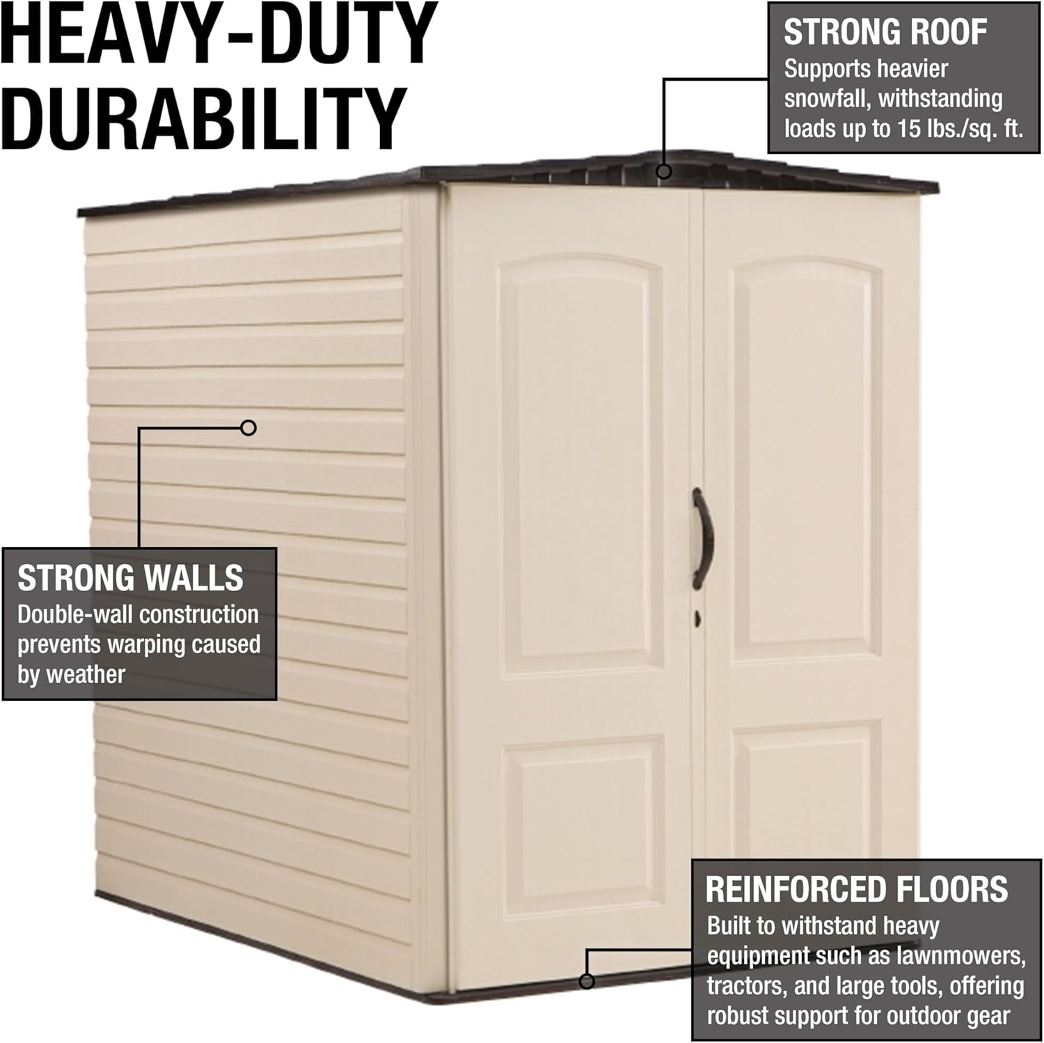 image:imageRubbermaid Small Vertical Resin Outdoor Storage Shed With Floor 23 x 46 Ft Weather Resistant BeigeBrown Organization for HomeBackyardPool ChemicalsToysGarden ToolsPorchPatio CushionsBiege