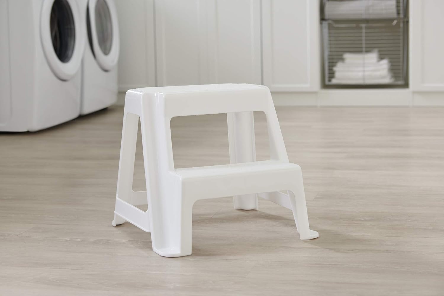 image:imageRubbermaid TwoStep Folding Foot Stool 14Inch High Gray 300Pound Capacity Small Step Stool for AdultsKids for Use in LibraryKitchenBathroomGarageClosetWhite
