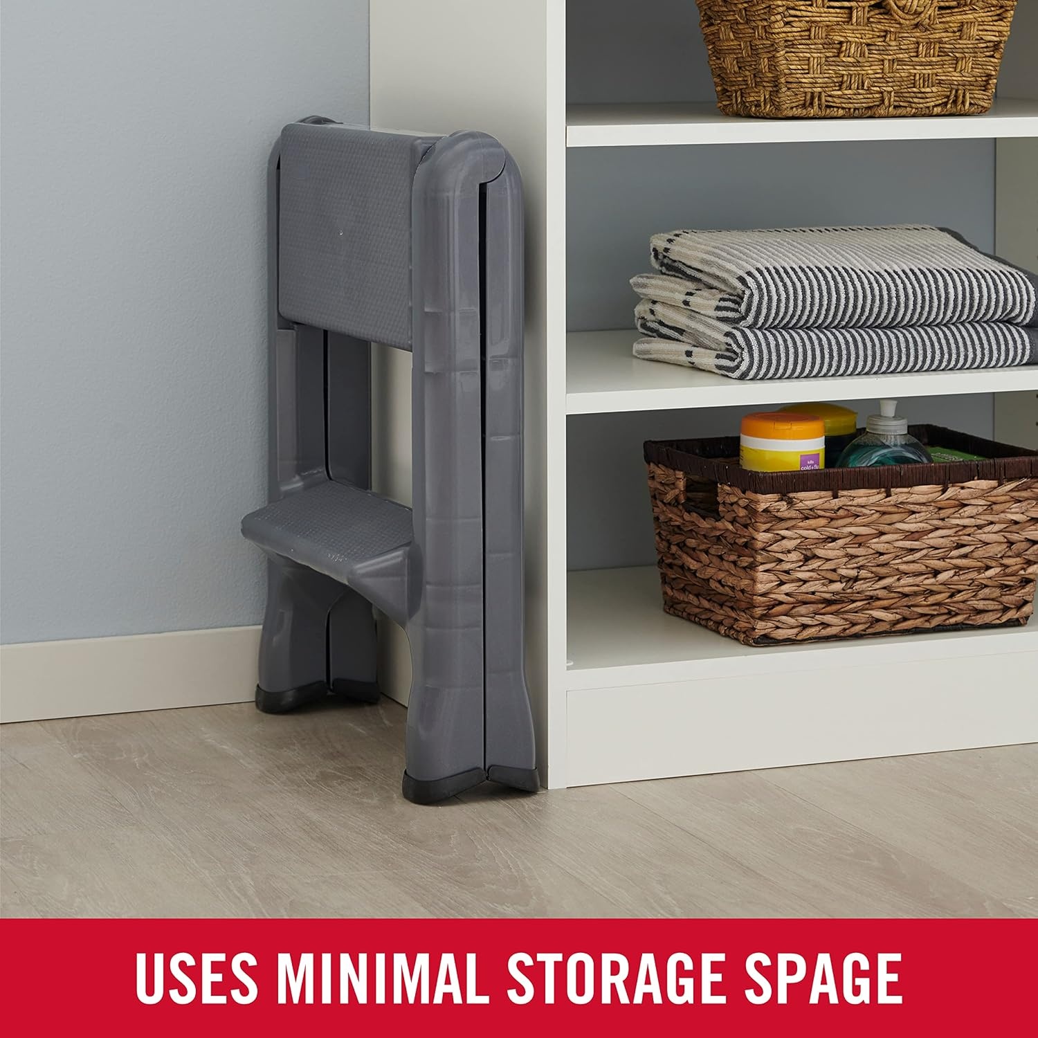 image:imageRubbermaid TwoStep Folding Foot Stool 14Inch High Gray 300Pound Capacity Small Step Stool for AdultsKids for Use in LibraryKitchenBathroomGarageClosetGray