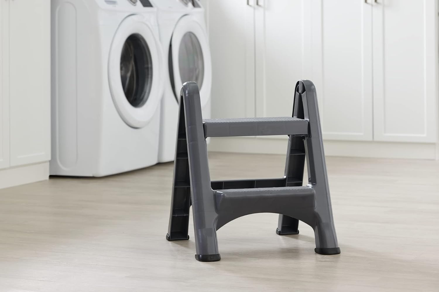 image:imageRubbermaid TwoStep Folding Foot Stool 14Inch High Gray 300Pound Capacity Small Step Stool for AdultsKids for Use in LibraryKitchenBathroomGarageClosetGray