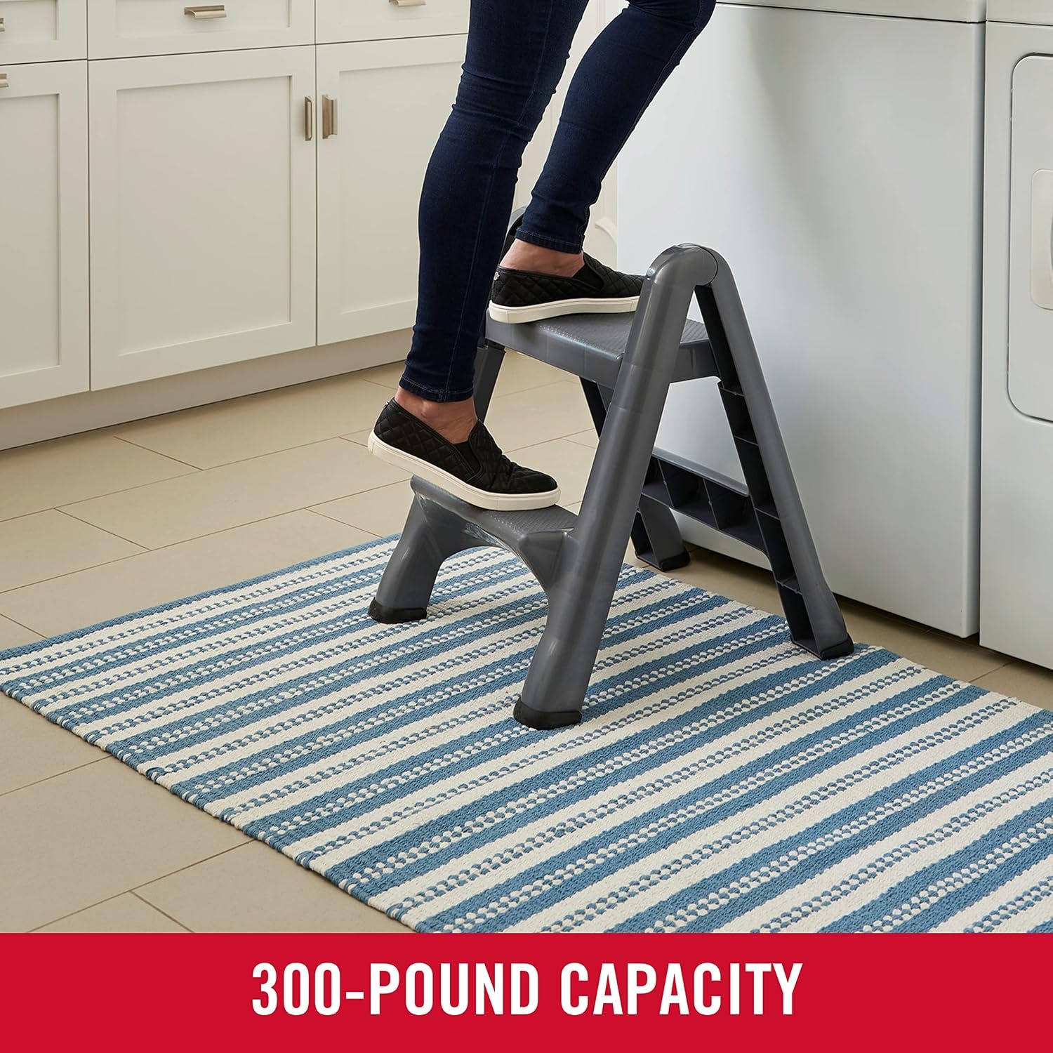image:imageRubbermaid TwoStep Folding Foot Stool 14Inch High Gray 300Pound Capacity Small Step Stool for AdultsKids for Use in LibraryKitchenBathroomGarageClosetGray