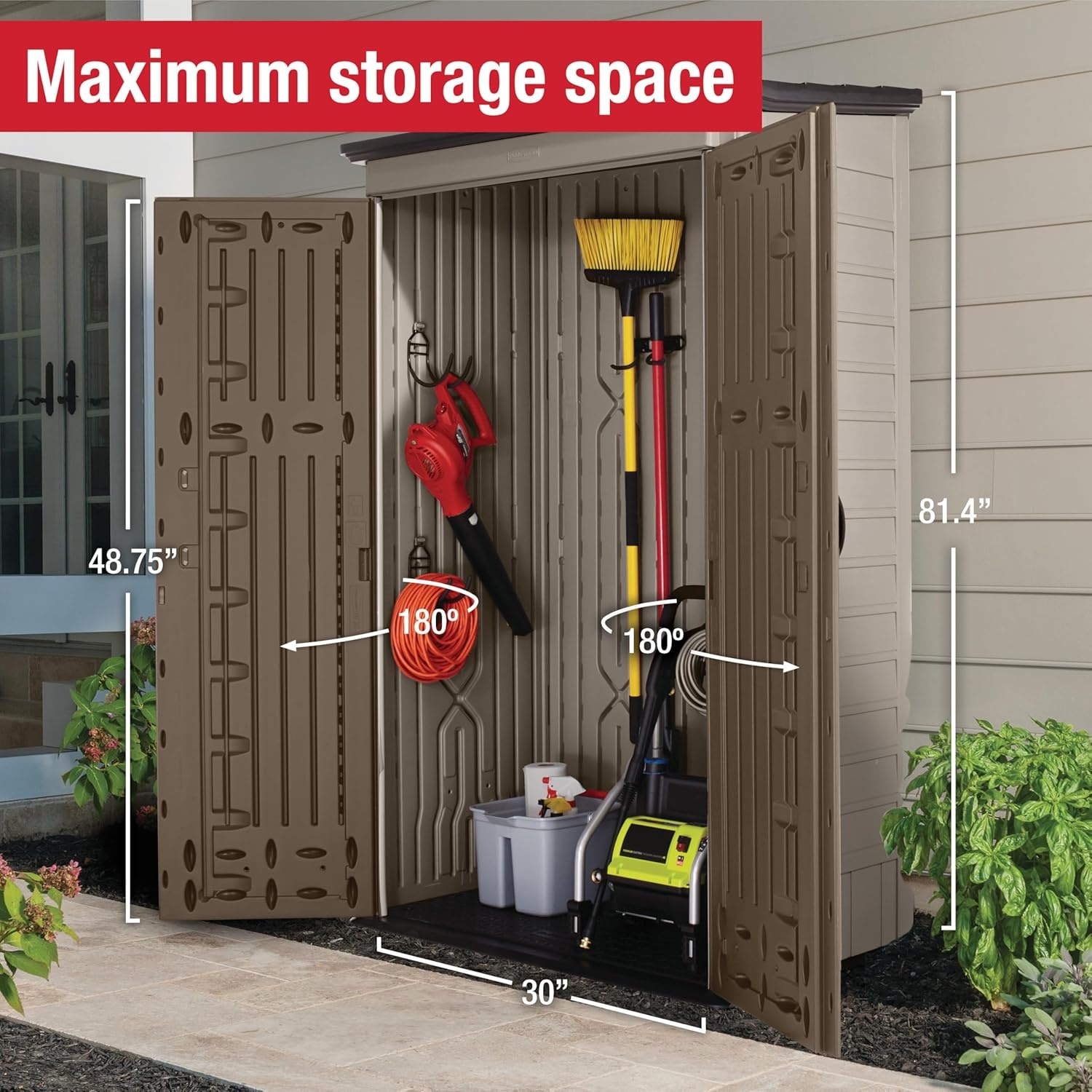 image:imageRubbermaid Vertical Resin Outdoor Storage Shed With Floor 4 x 25 Ft Weather Resistant Brown Organization for HomeBackyardGarden ToolsPorchPatio CushionsPool ChemicalsToysBrown