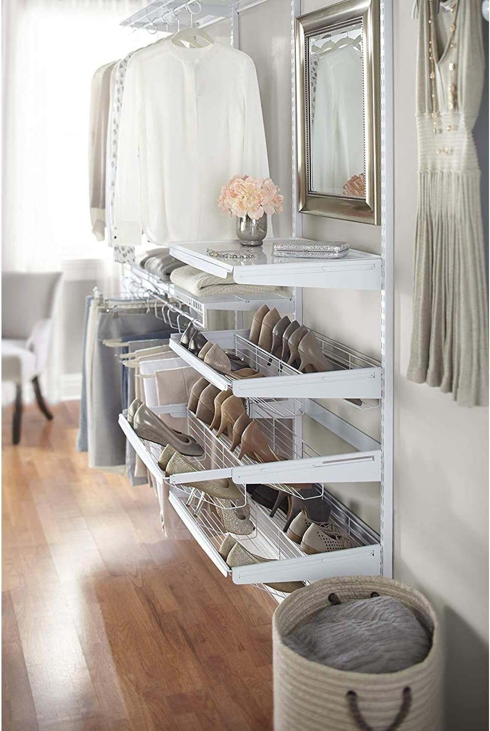 image:imageRubbermaid White Fasttrack Closet SlideOut Tiered Organizing Shelf 2060354