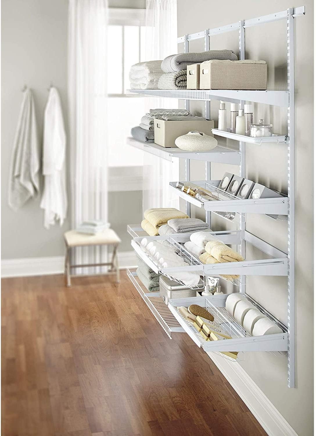 image:imageRubbermaid White Fasttrack Closet SlideOut Tiered Organizing Shelf 2060354