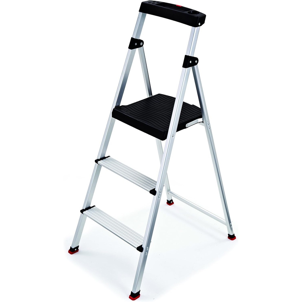 image:imageRubbermaid 3Step Ladder Aluminum Lightweight Folding Step Stool with Project Top Silver Tested to US Safety Standards No Assembly Required3Step