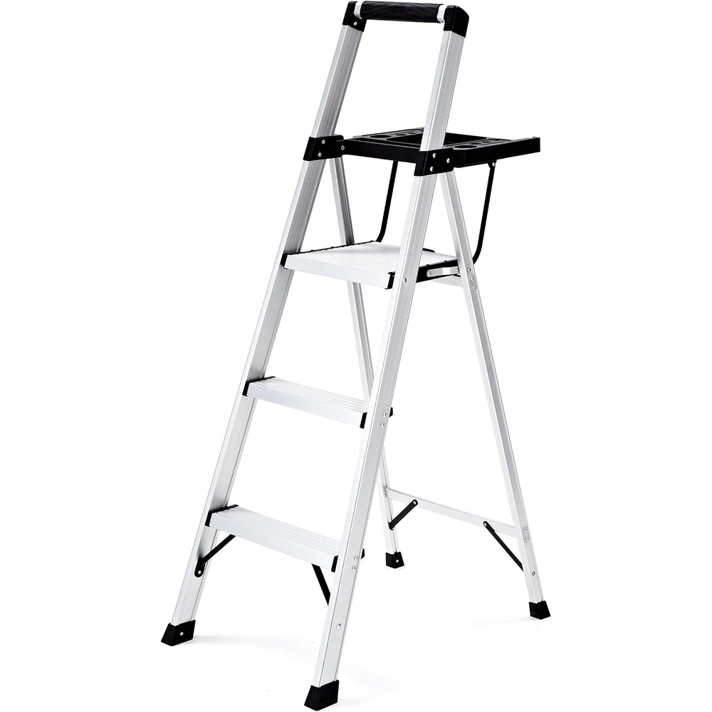 image:imageRubbermaid 3Step Ladder Aluminum Lightweight Folding Step Stool with Project Top Silver Tested to US Safety Standards No Assembly Required3Step w Oversized Project Tray