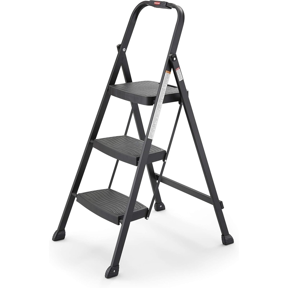 image:imageRubbermaid 3Step Steel Ladder Folding Step Stool with Hand Grip and NonSlip Feet Black Tested to ANSI US Safety Standards No Assembly RequiredBlack Finish