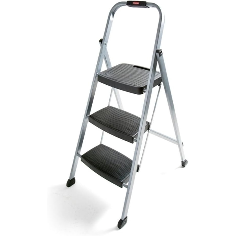 image:imageRubbermaid 3Step Steel Ladder Folding Step Stool with Hand Grip and NonSlip Feet Black Tested to ANSI US Safety Standards No Assembly RequiredSilver