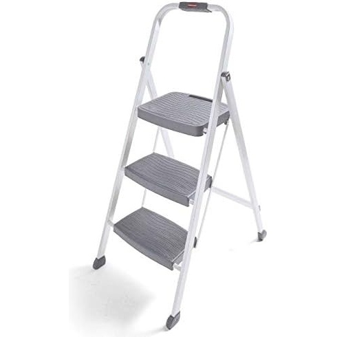 image:imageRubbermaid 3Step Steel Ladder Folding Step Stool with Hand Grip and NonSlip Feet Black Tested to ANSI US Safety Standards No Assembly RequiredWhite Finish