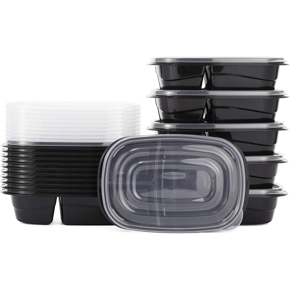 image:imageRubbermaid 50Piece Food Storage Containers with Lids for Lunch Meal Prep and Leftovers Dishwasher Safe Set of 25 Marine BlueBlack