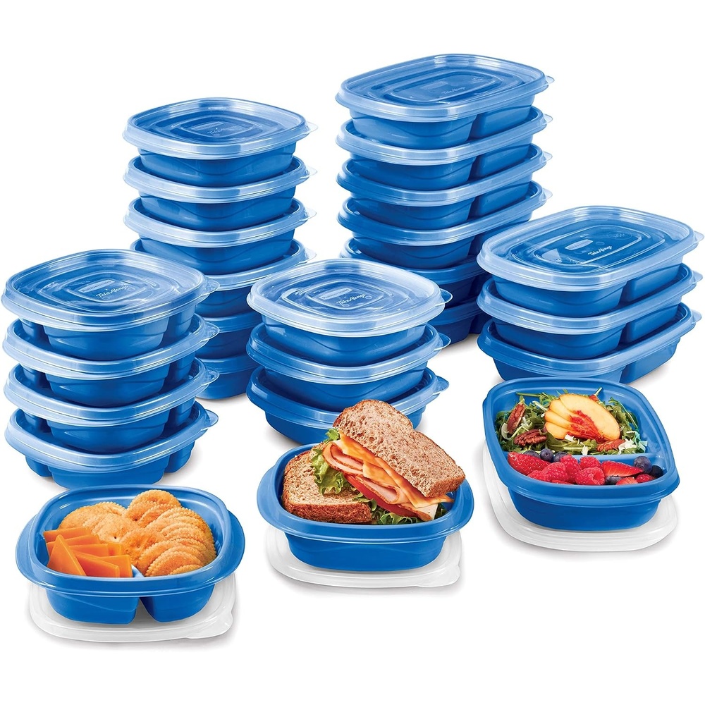 image:imageRubbermaid 50Piece Food Storage Containers with Lids for Lunch Meal Prep and Leftovers Dishwasher Safe Set of 25 Marine BlueMarine Blue
