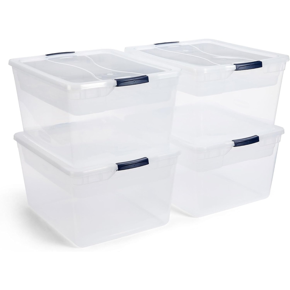 image:imageRubbermaid Cleverstore 74 Qt Clear Storage Bins with Lids and Nesting Tray 4Pack Stackable BPAFree Made in USA74 Qt  4 Pack w Trays