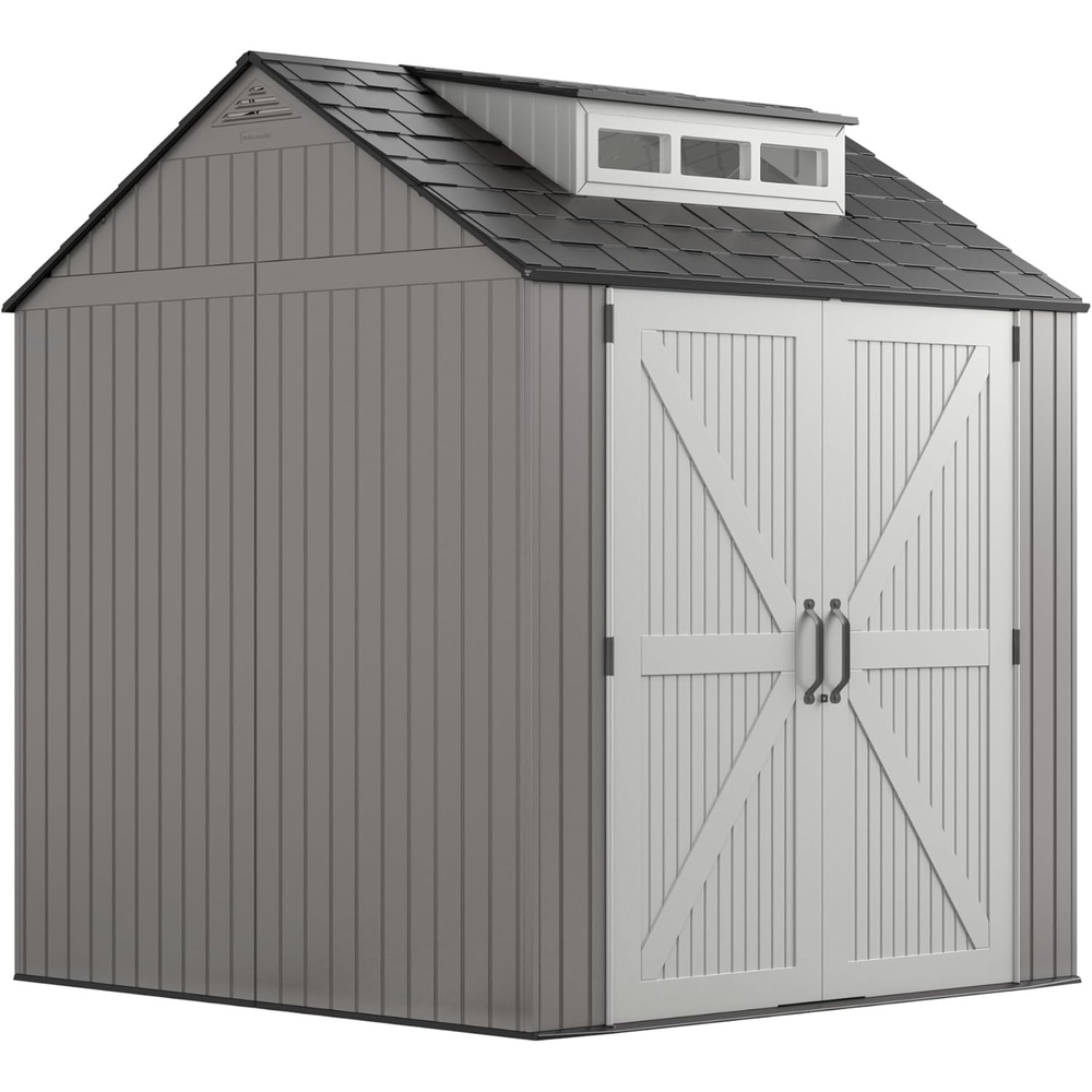 image:imageRubbermaid Resin Outdoor Storage Shed With Floor 7 x 35 Ft Weather Resistant BrownGrey Organization for HomeLawn MowerBackyard EquipmentBike StoragePool SuppliesGray