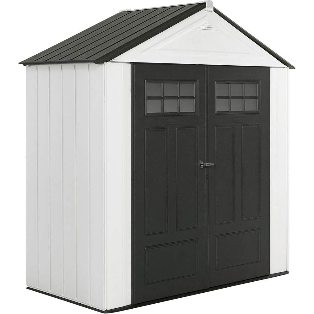 image:imageRubbermaid Resin Outdoor Storage Shed With Floor 7 x 35 Ft Weather Resistant BrownGrey Organization for HomeLawn MowerBackyard EquipmentBike StoragePool SuppliesWinter Fog