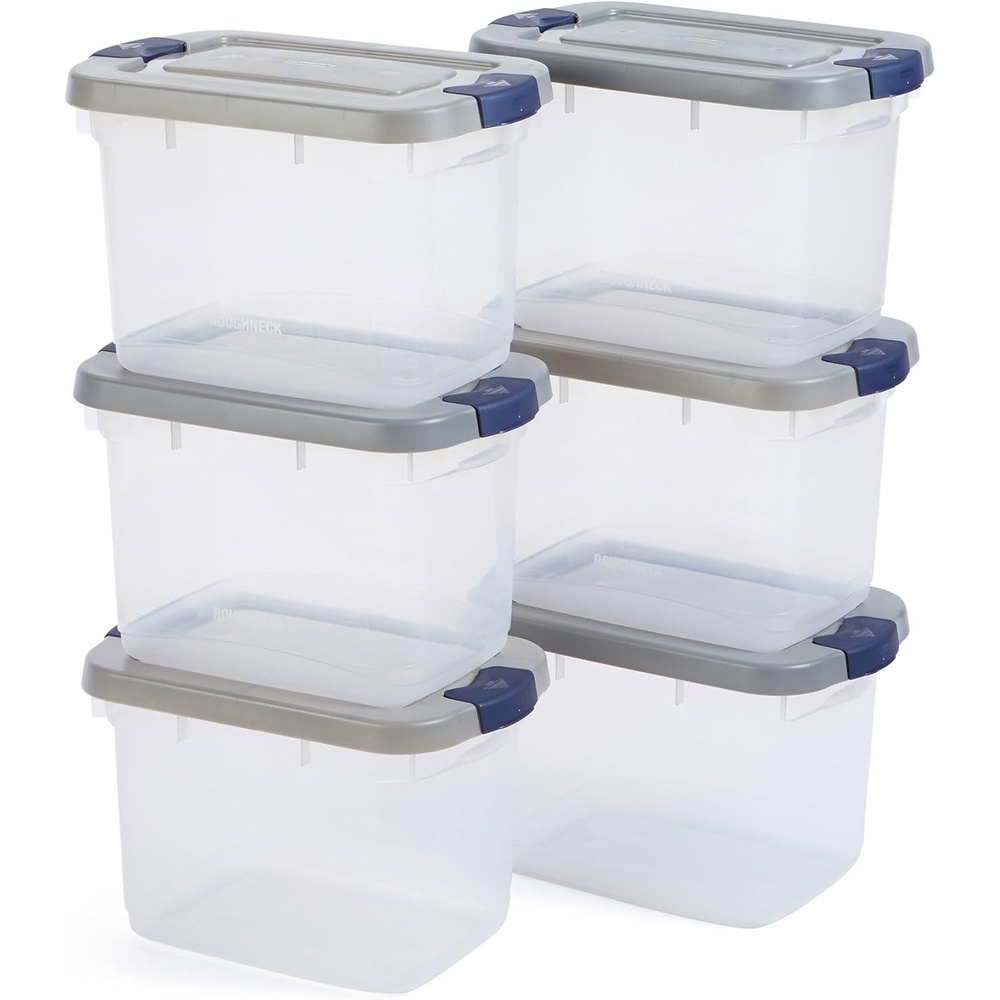 image:imageRubbermaid Roughneck Clear 66 Qt165 Gal Storage Containers Pack of 4 with Latching Grey Lids Visible Base Sturdy and Stackable Great for Storage and OrganizationSnapFit Lids
