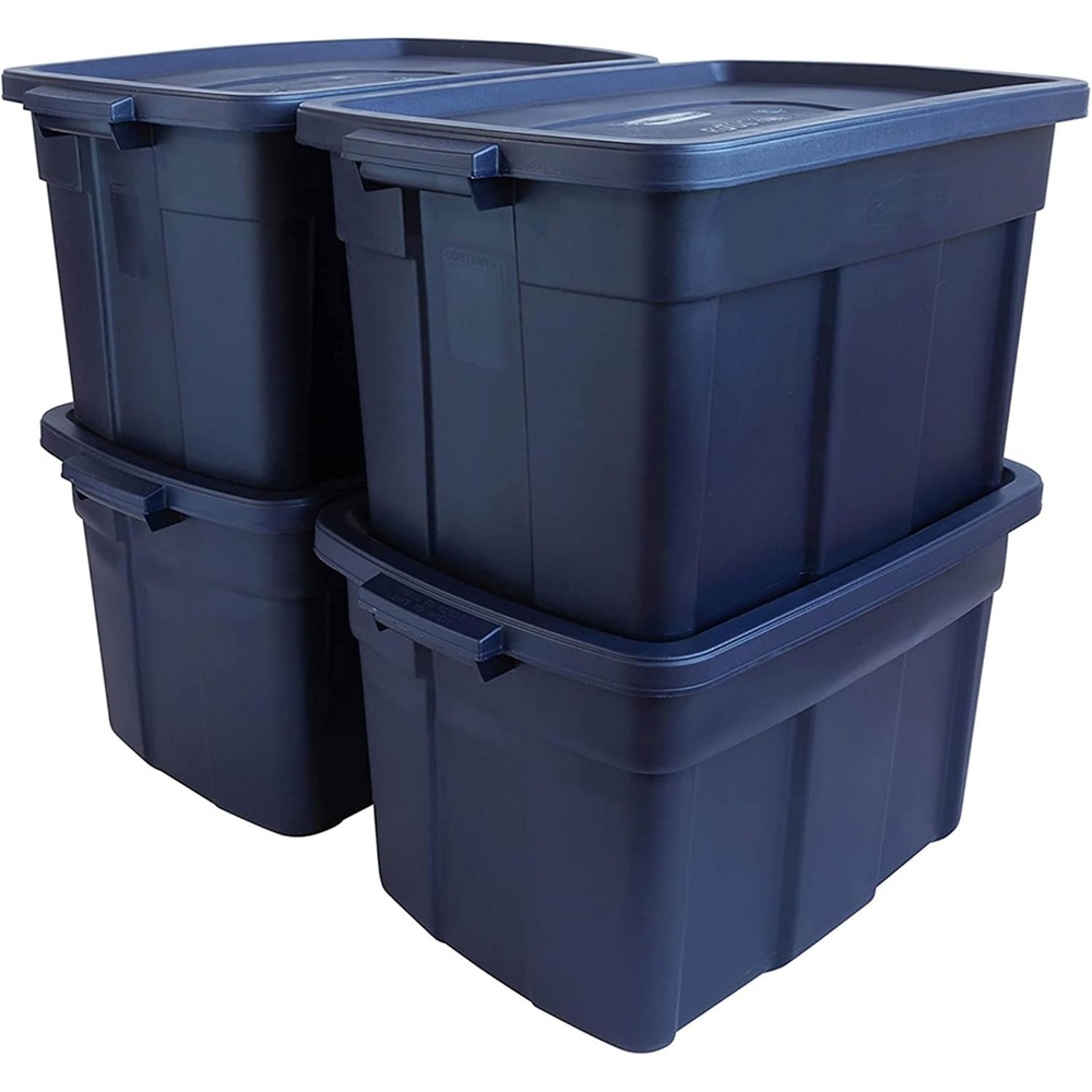 image:imageRubbermaid Roughneck Tote 50 Gal 2 Pack Made in USA Dark Indigo Metallic Rugged Plastic Stackable Storage Bins with Lids and Handles25 Gal 4 Pack