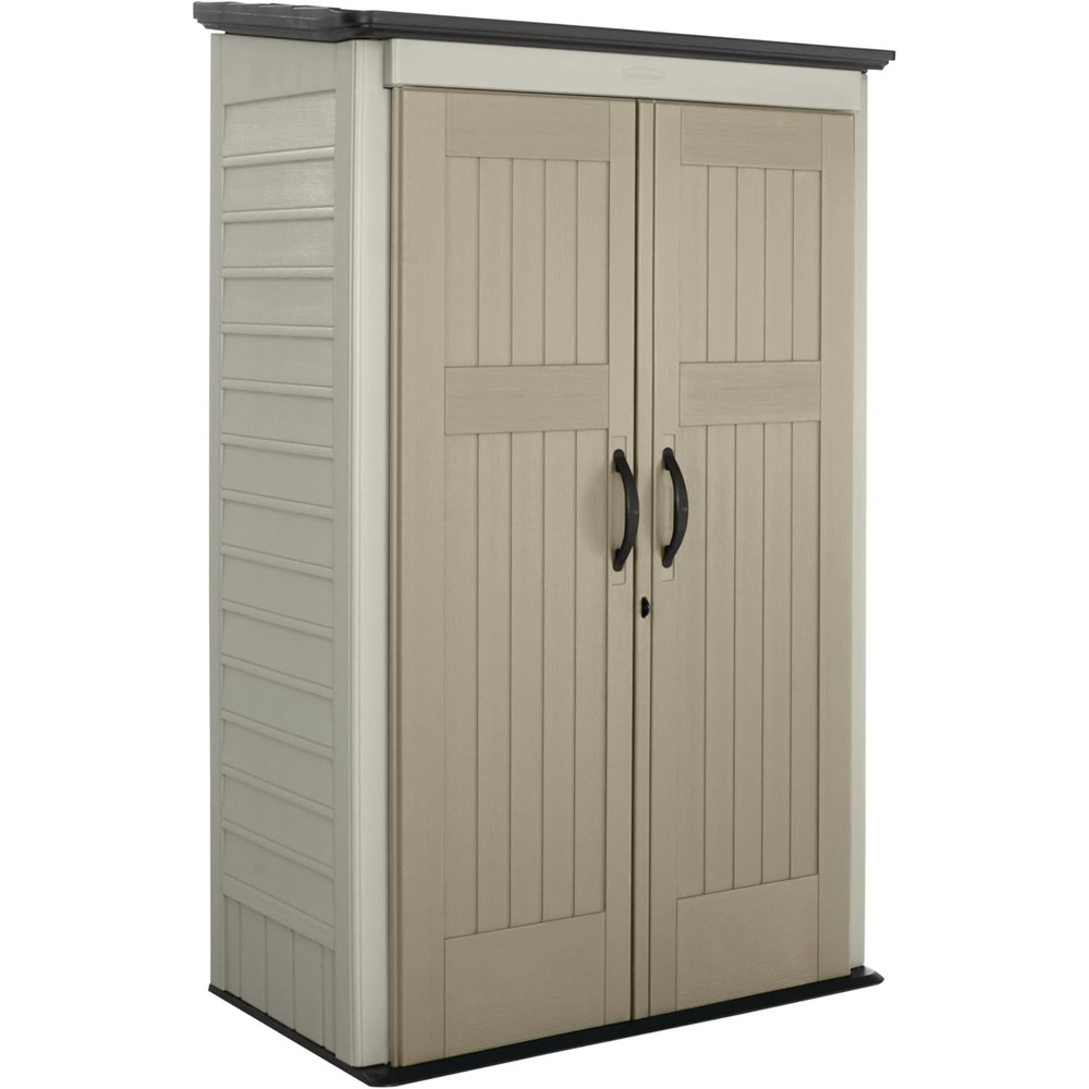image:imageRubbermaid Vertical Resin Outdoor Storage Shed With Floor 4 x 25 Ft Weather Resistant Brown Organization for HomeBackyardGarden ToolsPorchPatio CushionsPool ChemicalsToysBeige