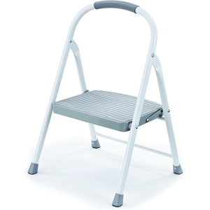 Rubbermaid 1-Step Steel Ladder, Folding Step Stool with Hand Grip and Traction Molded Steps, White, Tested to ANSI US Safety Standards, No Assembly Required(1-Step)