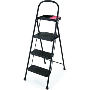 Rubbermaid 1-Step Steel Ladder, Folding Step Stool with Hand Grip and Traction Molded Steps, White, Tested to ANSI US Safety Standards, No Assembly Required(3-Step w/ Project Tray)