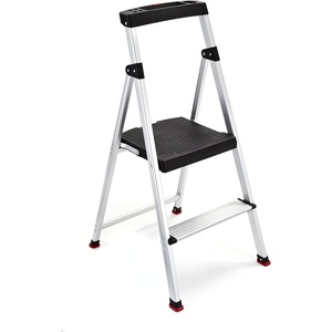Rubbermaid 3-Step Ladder, Aluminum Lightweight Folding Step Stool with Project Top, Silver, Tested to US Safety Standards, No Assembly Required(2-Step)