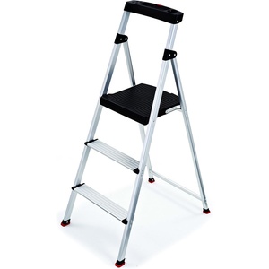 Rubbermaid 3-Step Ladder, Aluminum Lightweight Folding Step Stool with Project Top, Silver, Tested to US Safety Standards, No Assembly Required(3-Step)