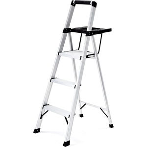 Rubbermaid 3-Step Ladder, Aluminum Lightweight Folding Step Stool with Project Top, Silver, Tested to US Safety Standards, No Assembly Required(3-Step w/ Oversized Project Tray)