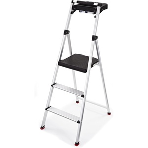 Rubbermaid 3-Step Ladder, Aluminum Lightweight Folding Step Stool with Project Top, Silver, Tested to US Safety Standards, No Assembly Required(3-Step w/ Project Tray)