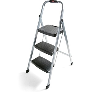 Rubbermaid 3-Step Steel Ladder, Folding Step Stool with Hand Grip and Non-Slip Feet, Black, Tested to ANSI US Safety Standards, No Assembly Required(Silver)