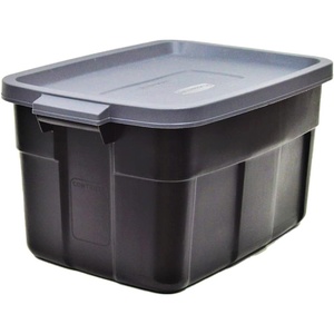 Rubbermaid 6-Pack Heavy Duty Durable 3 GAL Totes for Storage with Snap Lids and Handles, Plastic Storage Bins Stackable Black Gray for Home and Garage (3 GAL – 6 Pack Solid Black and Grey)(31 Gal – 3 Pack)