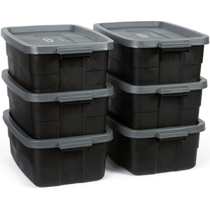 Rubbermaid 6-Pack Heavy Duty Durable 3 GAL Totes for Storage with Snap Lids and Handles, Plastic Storage Bins Stackable Black Gray for Home and Garage (3 GAL – 6 Pack Solid Black and Grey)(10 Gal – 6 Pack)